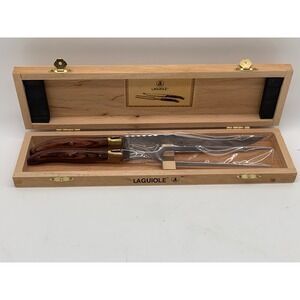 Laguiole Carving Set Unisex OS Brown Wood Handle 440 Stainless Steel Boxed